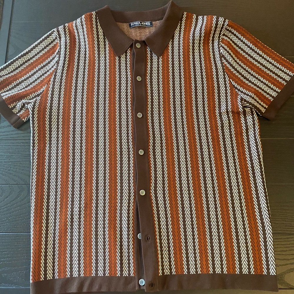 PJ Paul Jones Brown and Orange Striped Polo Shirt
